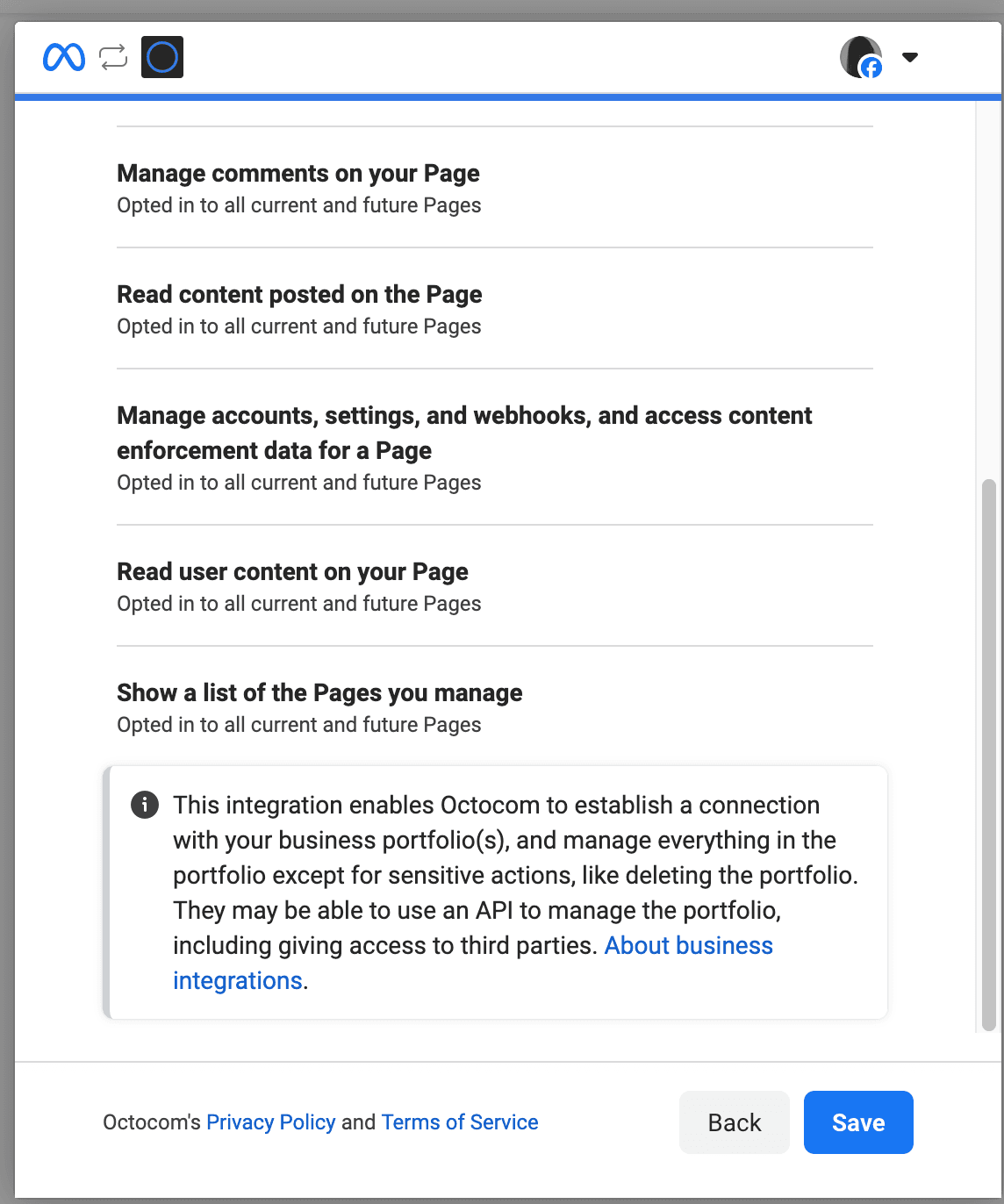 Review of permissions Octocom will receive